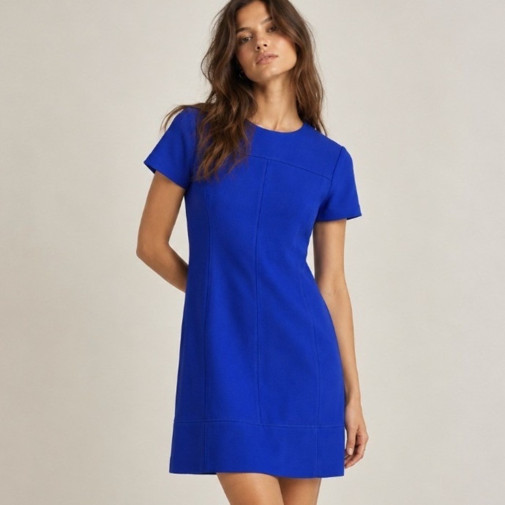 Betsey Johnson Mini Dress Shift Short Sleeve 4 Blue Career Minimalist Work Prep